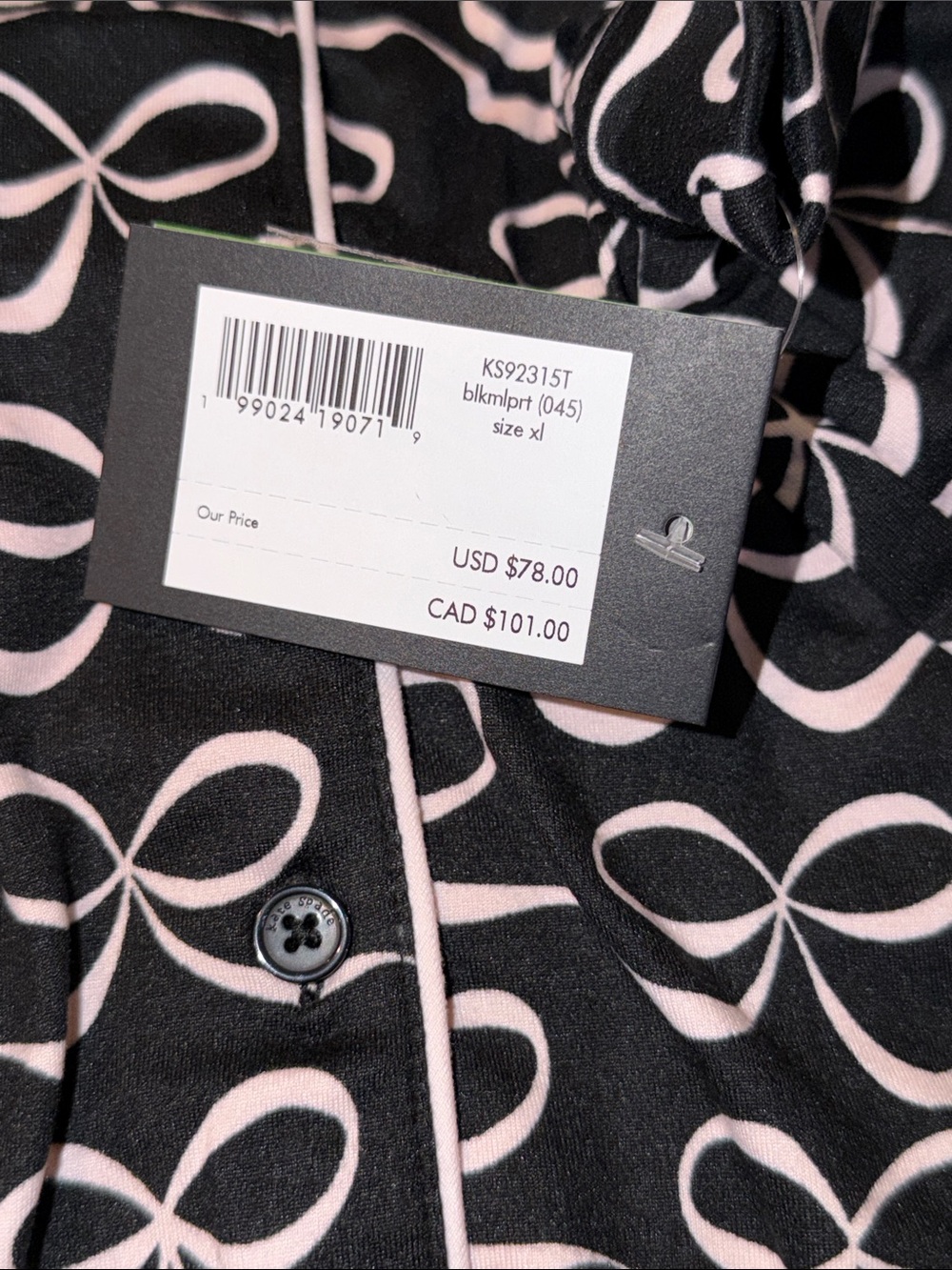 kate spade Black Pajama Set with Pale Pink Bow Print - Picture 4 of 15